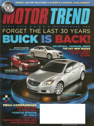 MOTOR TREND 2010 APR - BOXSTER vs. TESLA, ASTON MARTIN RAPIDE, MUSTANG V6